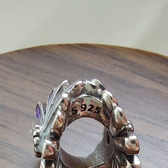 925 Sterling Silver Purple Daisy Flower Charm - Picture 3 of 4